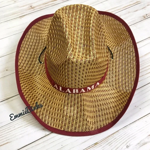 New University of Alabama Paper Straw Cowboy Cowgirl Hat ~ Bama  Roll Tide Hat Alabama Roll Tide Cowgirl Hat - Custom Hand-burned College  main image 3